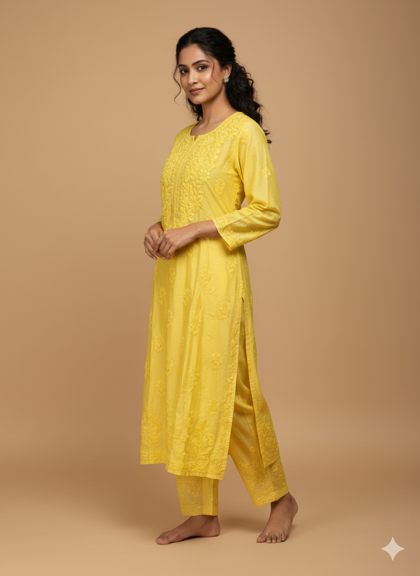Nazakat Yellow Chanderi Silk Set