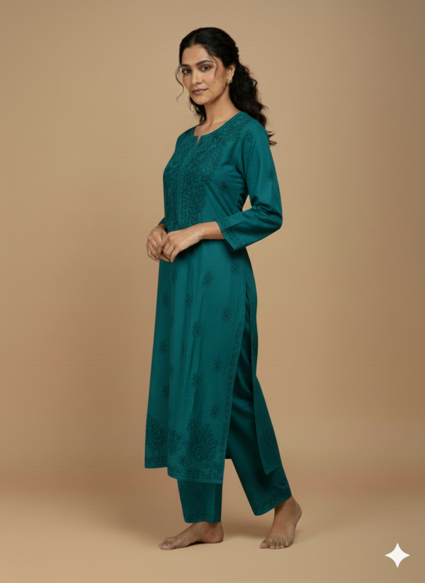 Nazakat Bottle Green Chanderi Silk Set