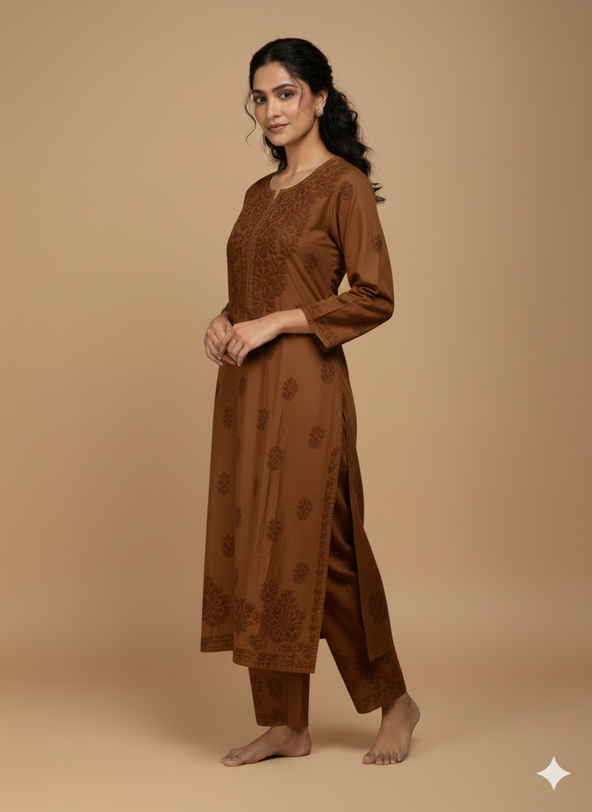 Nazakat Brown Chanderi Silk Set