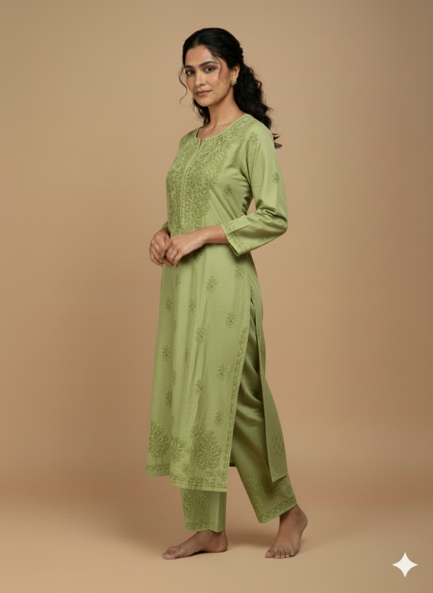 Nazakat Light Mehndi Chanderi Silk Set