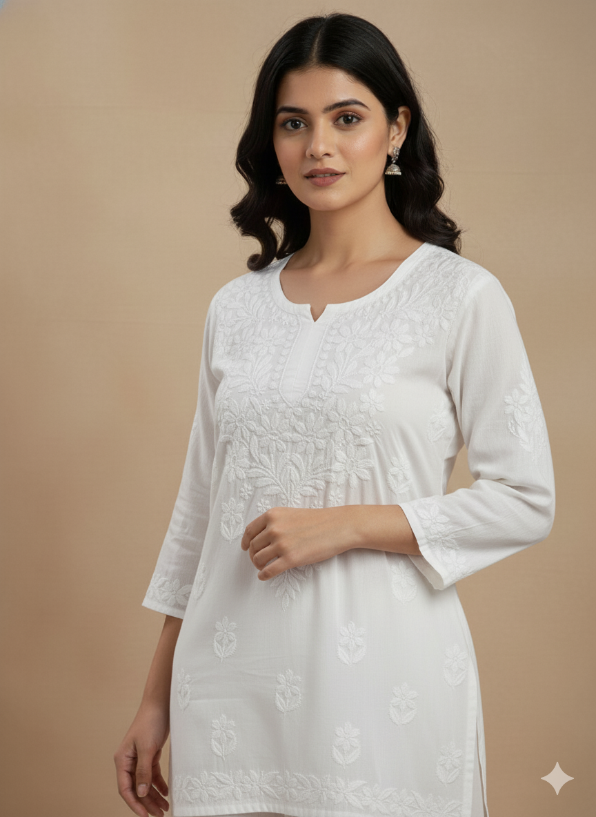 Noor Rayon Short White Kurti