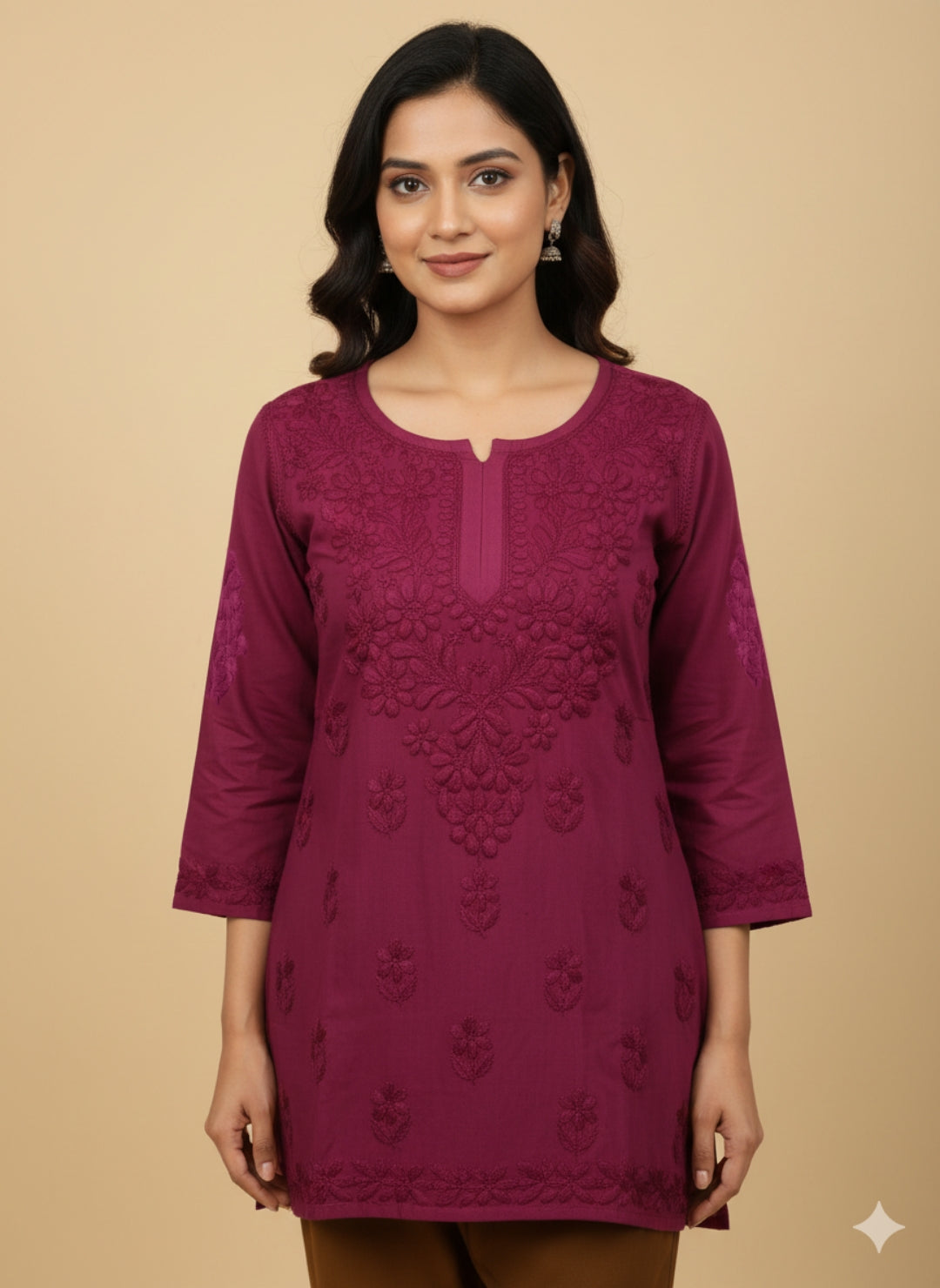 Zehra Dyed Rayon Wine Short Kurta