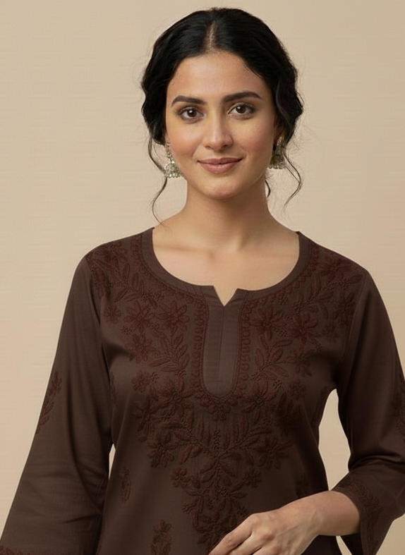 Zehra Dyed Rayon Brown Short Kurta