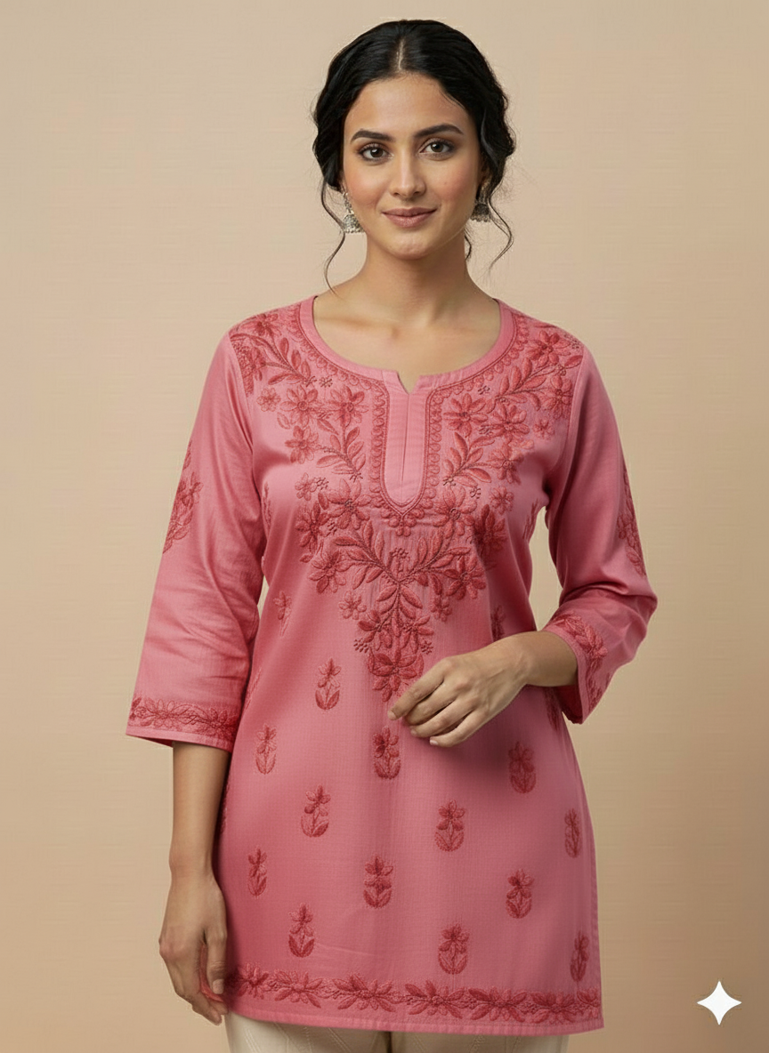 Zehra Dyed Rayon Dark Pink Short Kurta