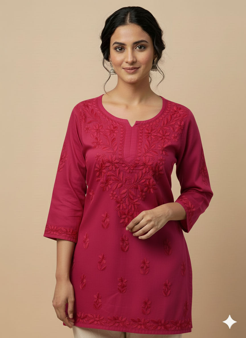 Zehra Dyed Rayon Maroon Short Kurta