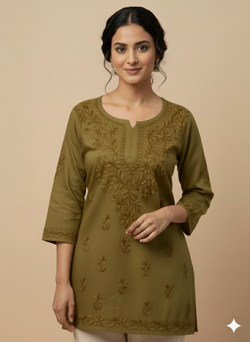 Zehra Dyed Rayon Mehndi Short Kurta