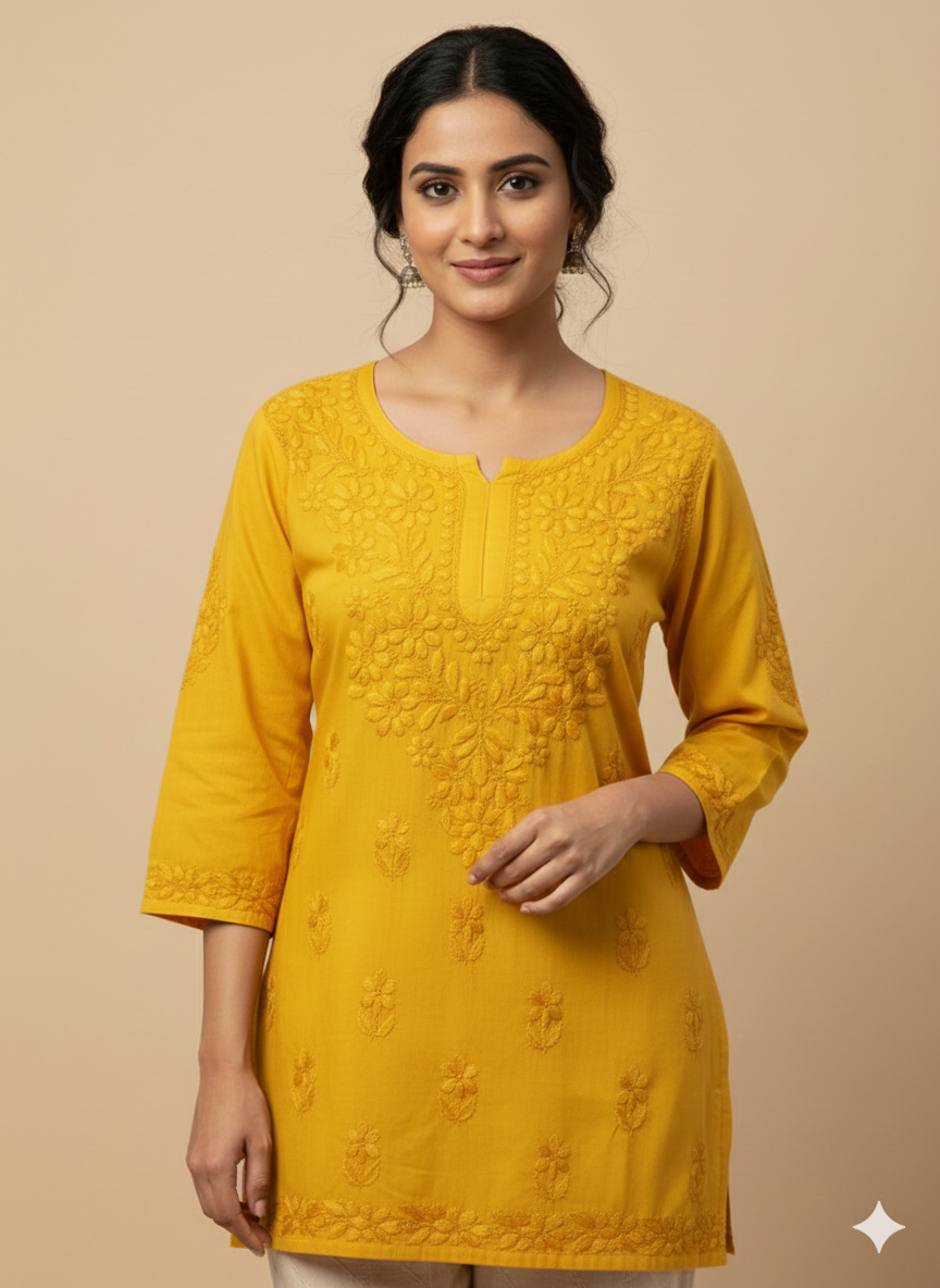 Zehra Dyed Rayon Mustard Short Kurta