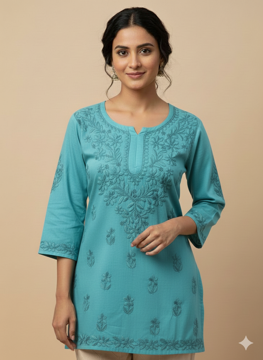 Zehra Dyed Rayon Rama Green Short Kurta