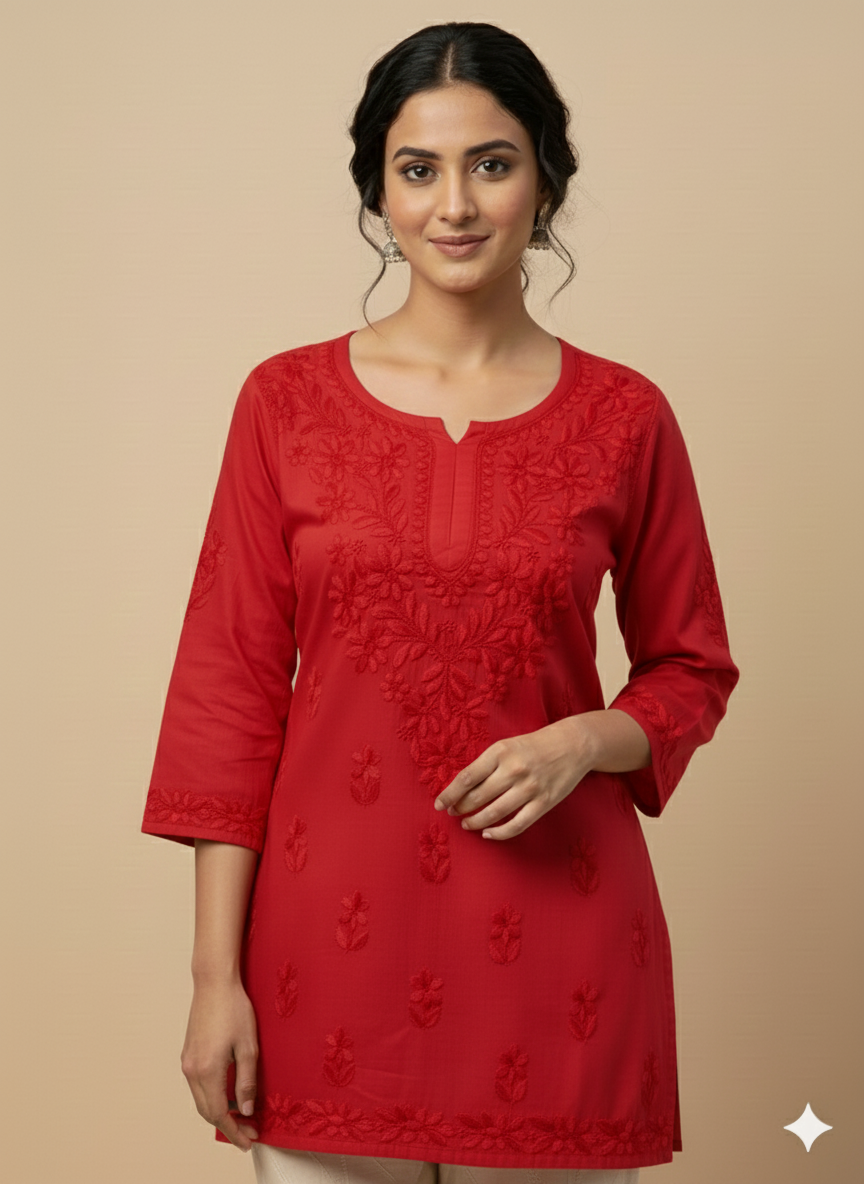 Zehra Dyed Rayon Red Short Kurta