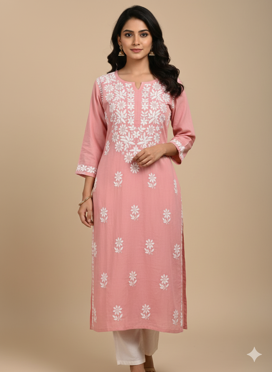 Adaa Peach Rayon Long Kurta