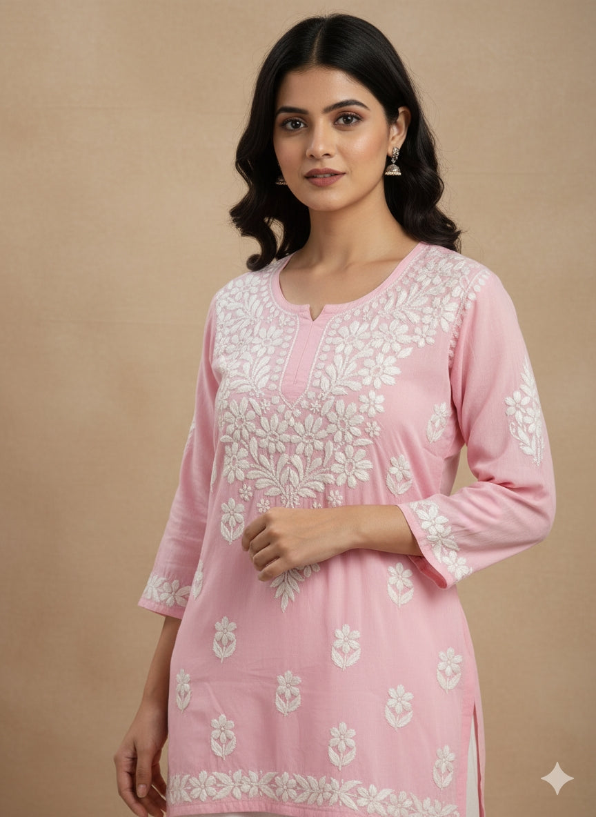 Noor Rayon Short Baby Pink Kurti