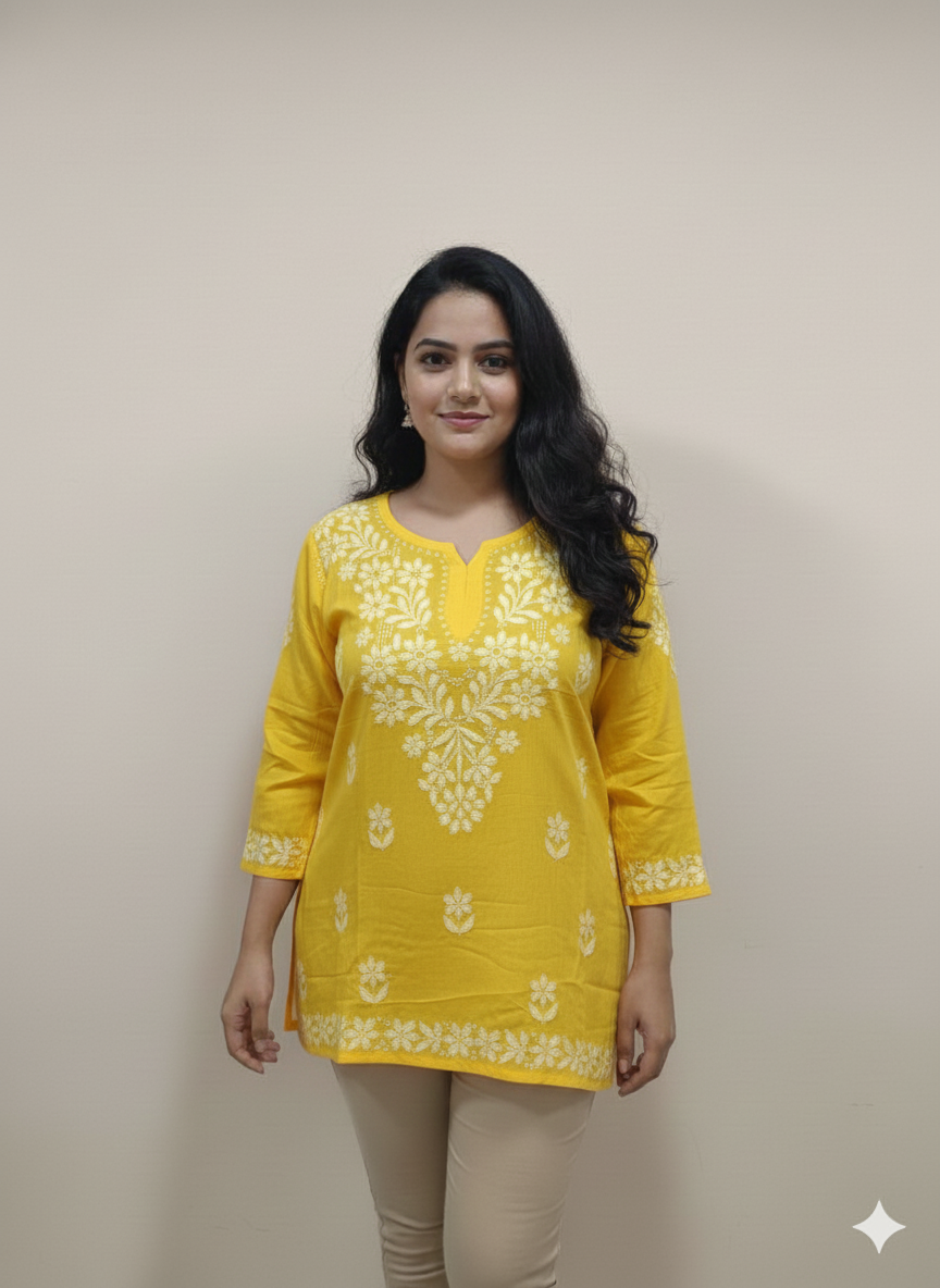 Noor Rayon Yellow Short Kurta
