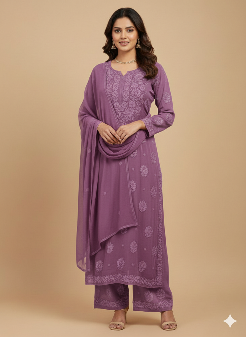 Ziyana Georgette Mauve 4pc Set