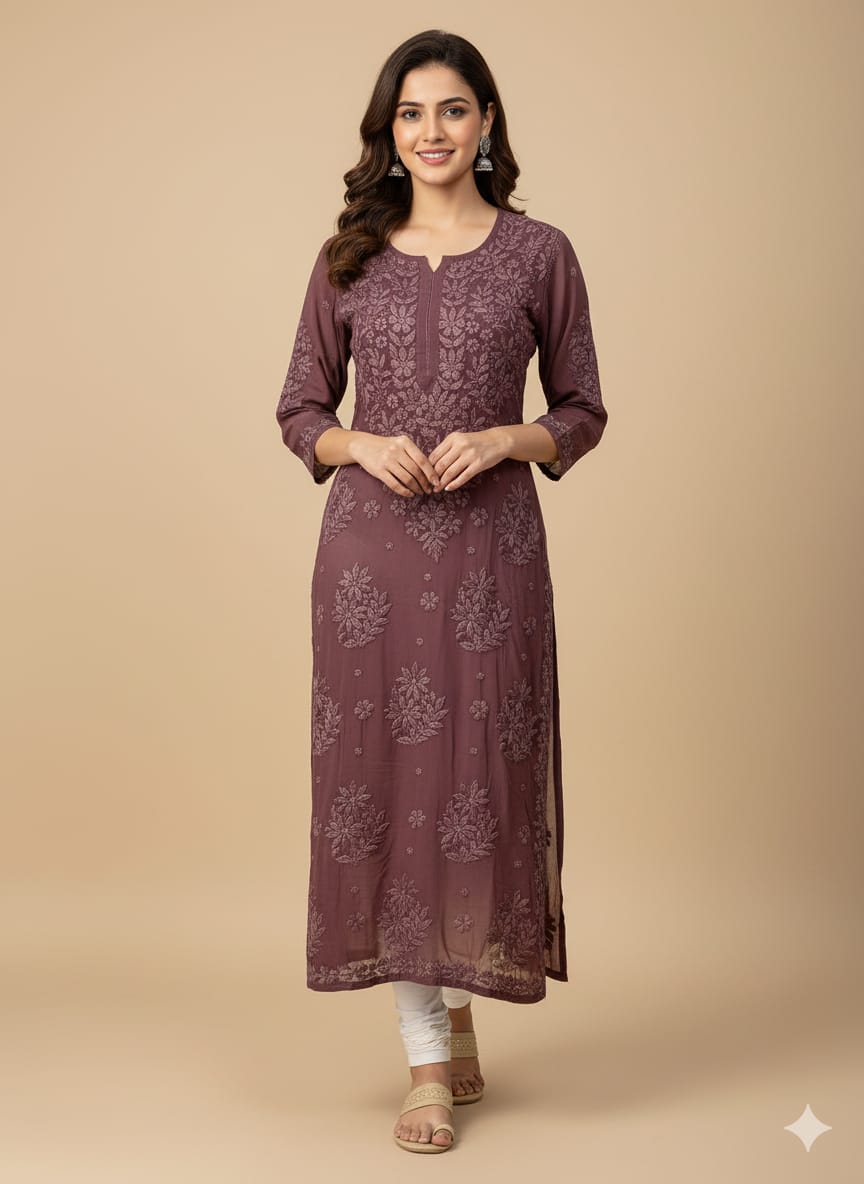 Ruhani Georgette Brown Long Kurta
