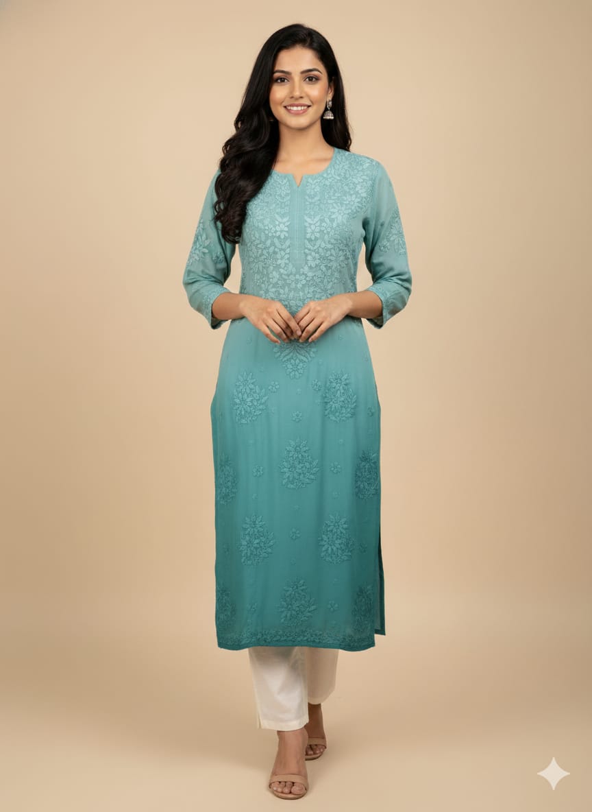 Ruhani Georgette Green Long Kurta