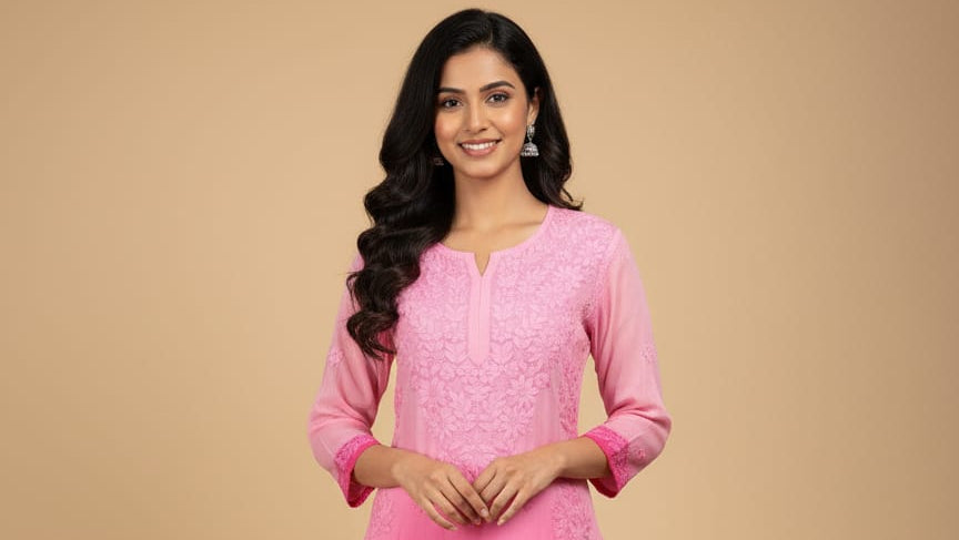Ruhani Georgette Pink Long Kurta