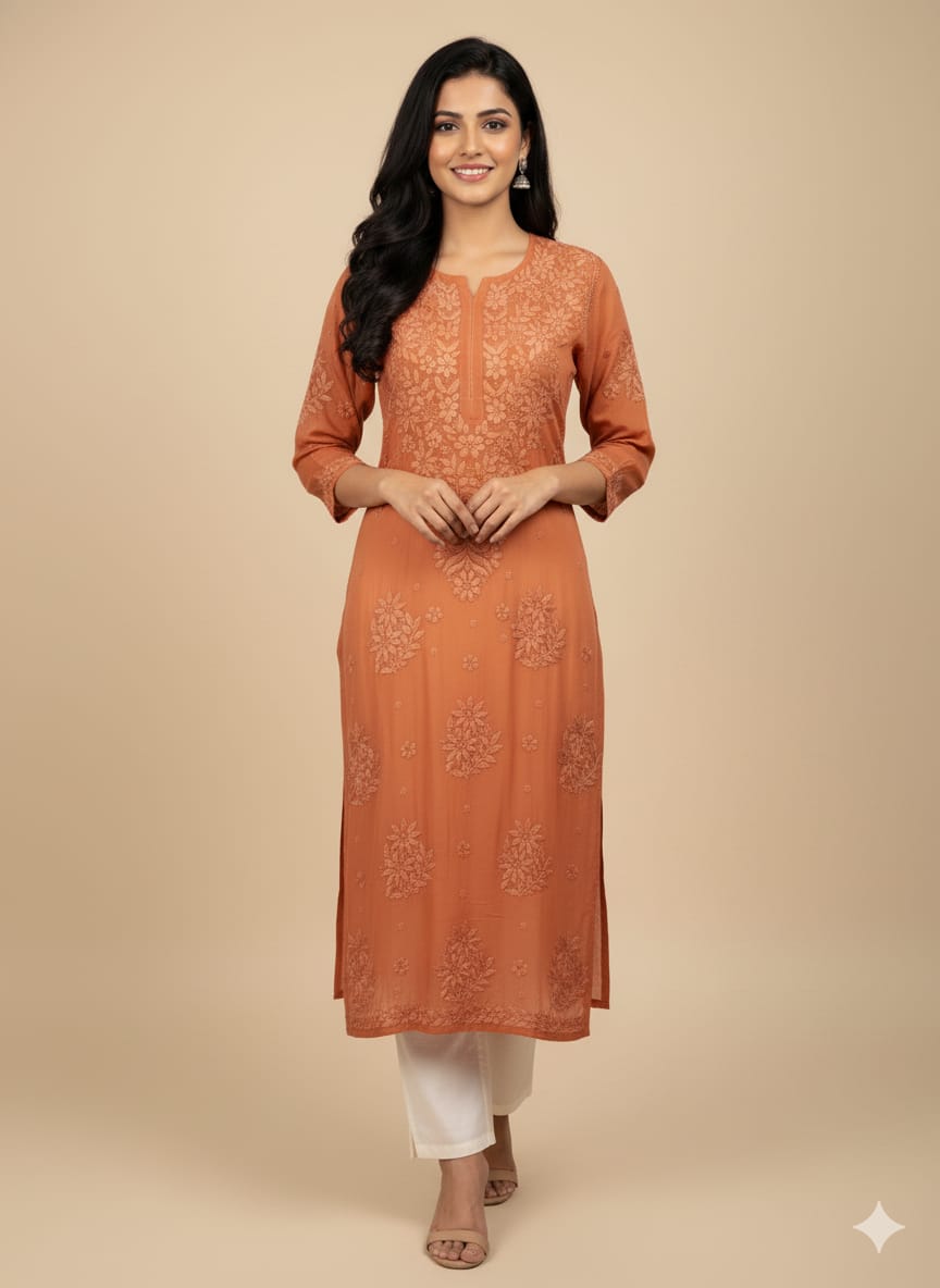 Ruhani Georgette Rust Long Kurta