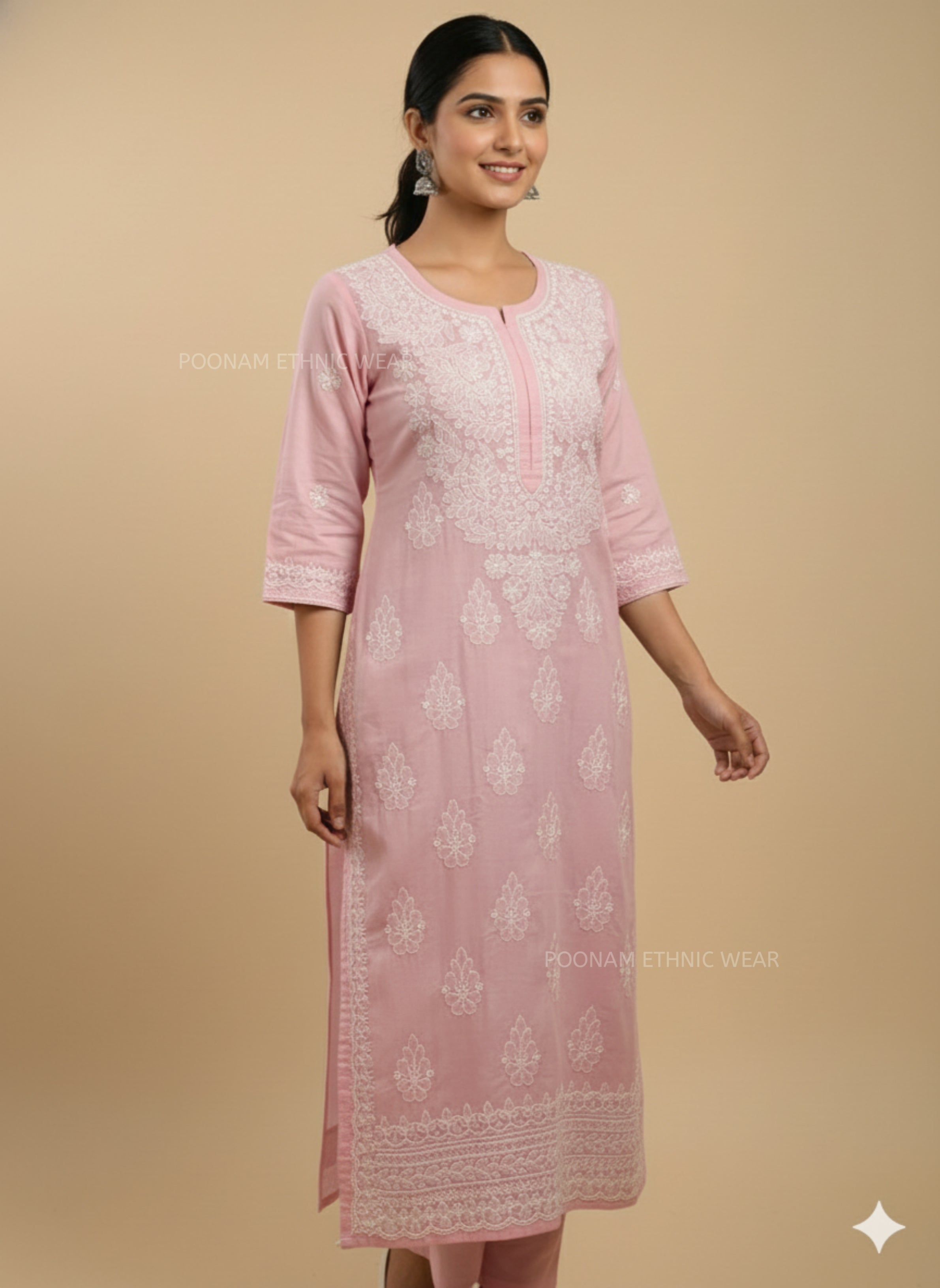 Saba Pure Cotton Daman Baby Pink  Long Kurta