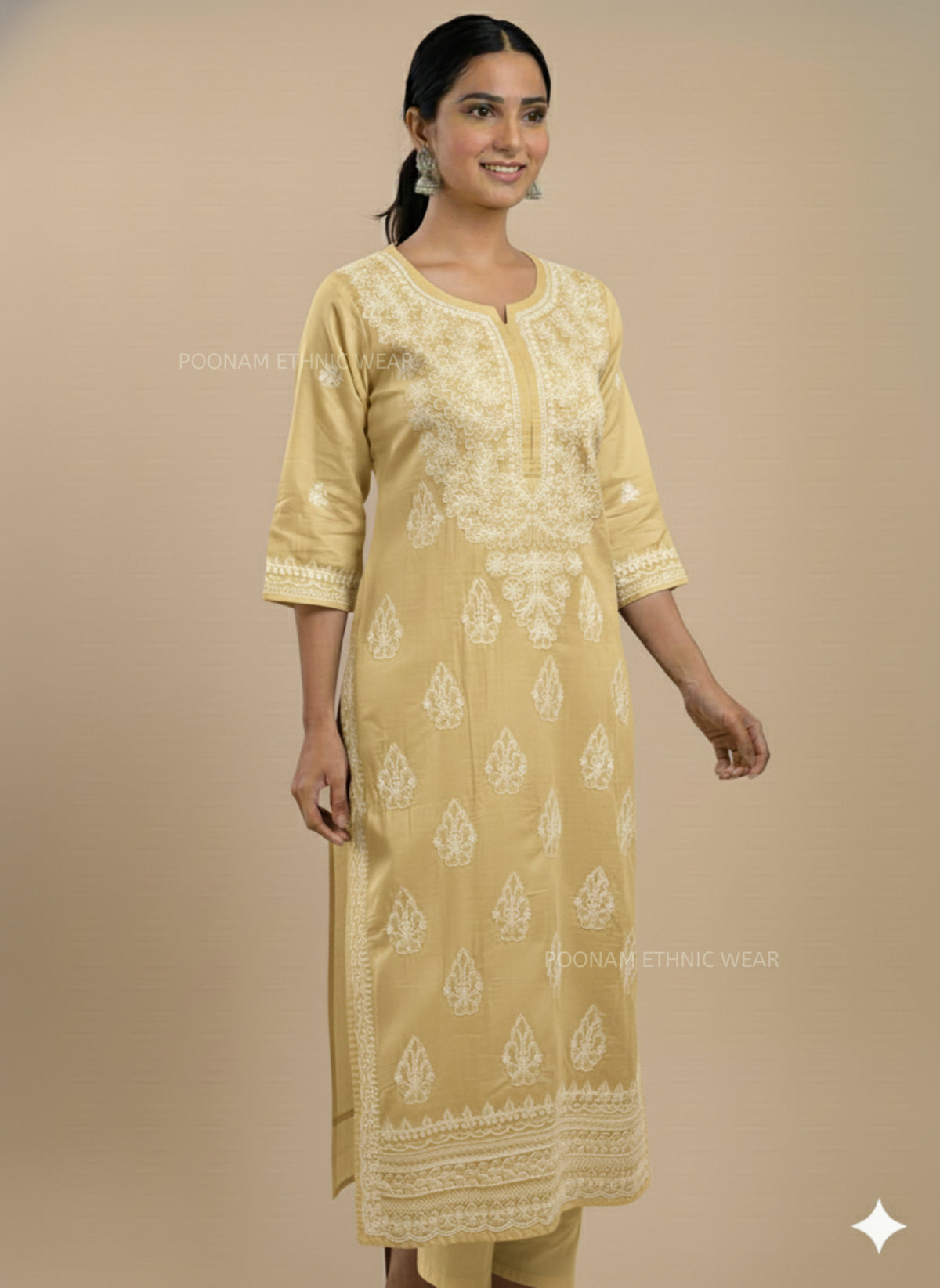 Saba Pure Cotton Daman Beige Long Kurta