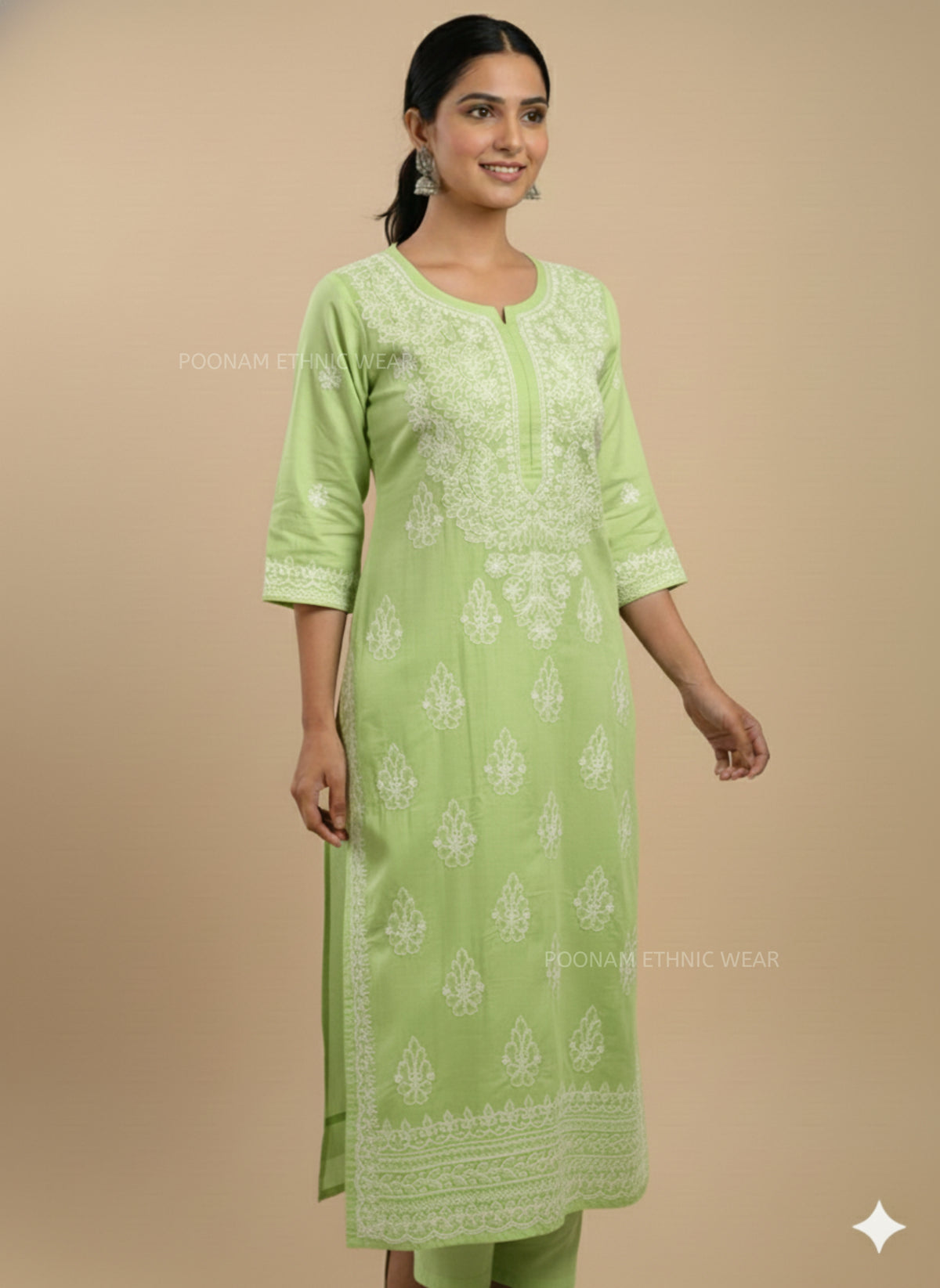 Saba Pure Cotton Daman Green  Long Kurta