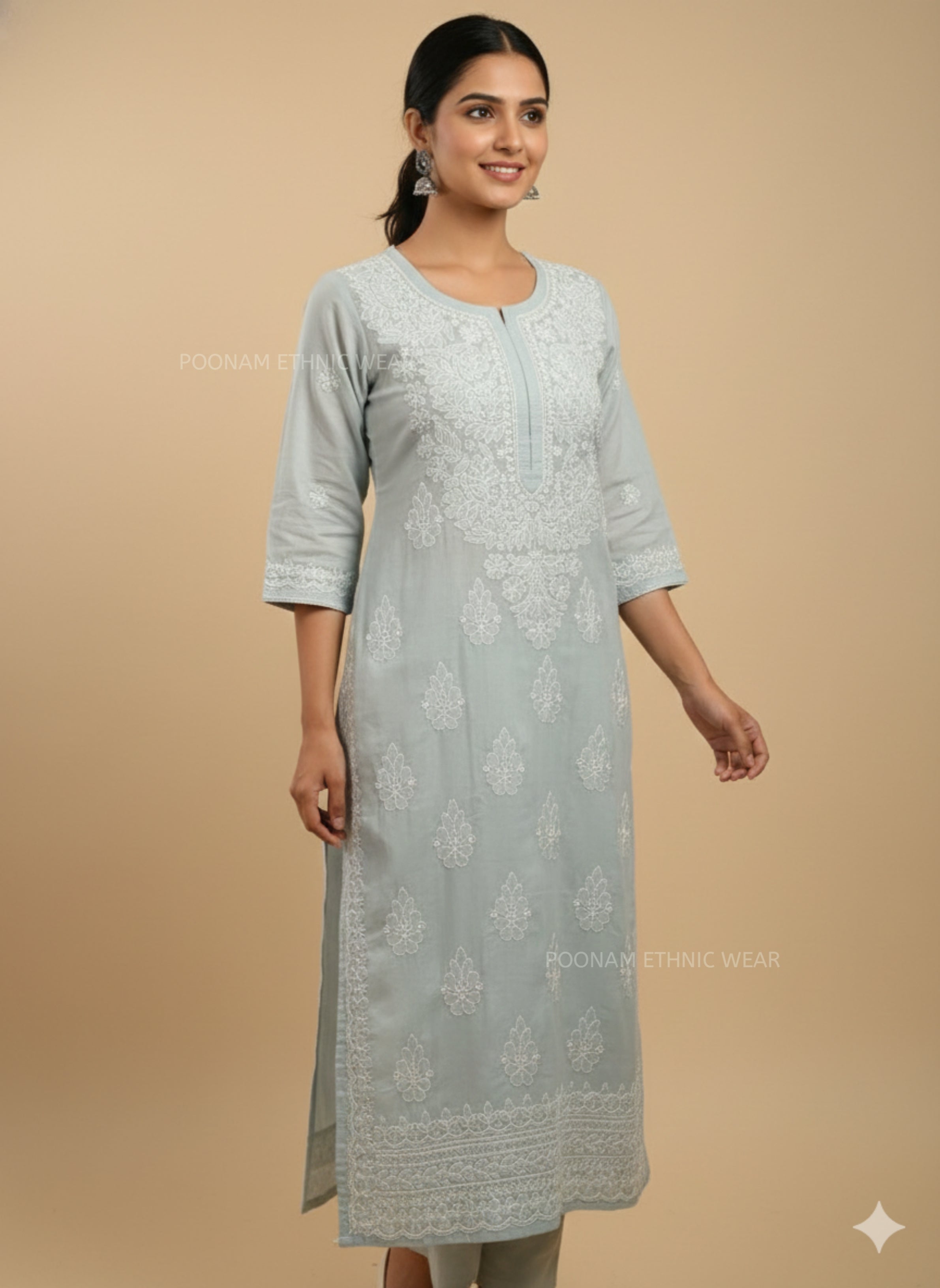Saba Pure Cotton Daman Grey  Long Kurta