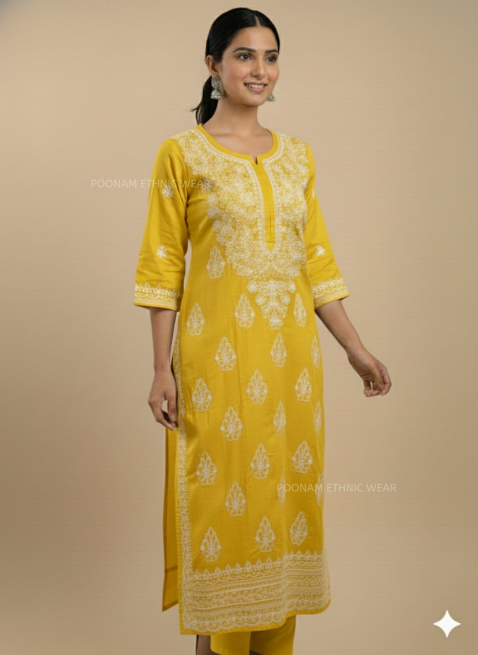 Saba Pure Cotton Daman Yellow Long Kurta