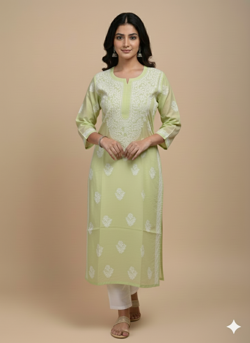 Shama Pure Cotton Green Long Kurta