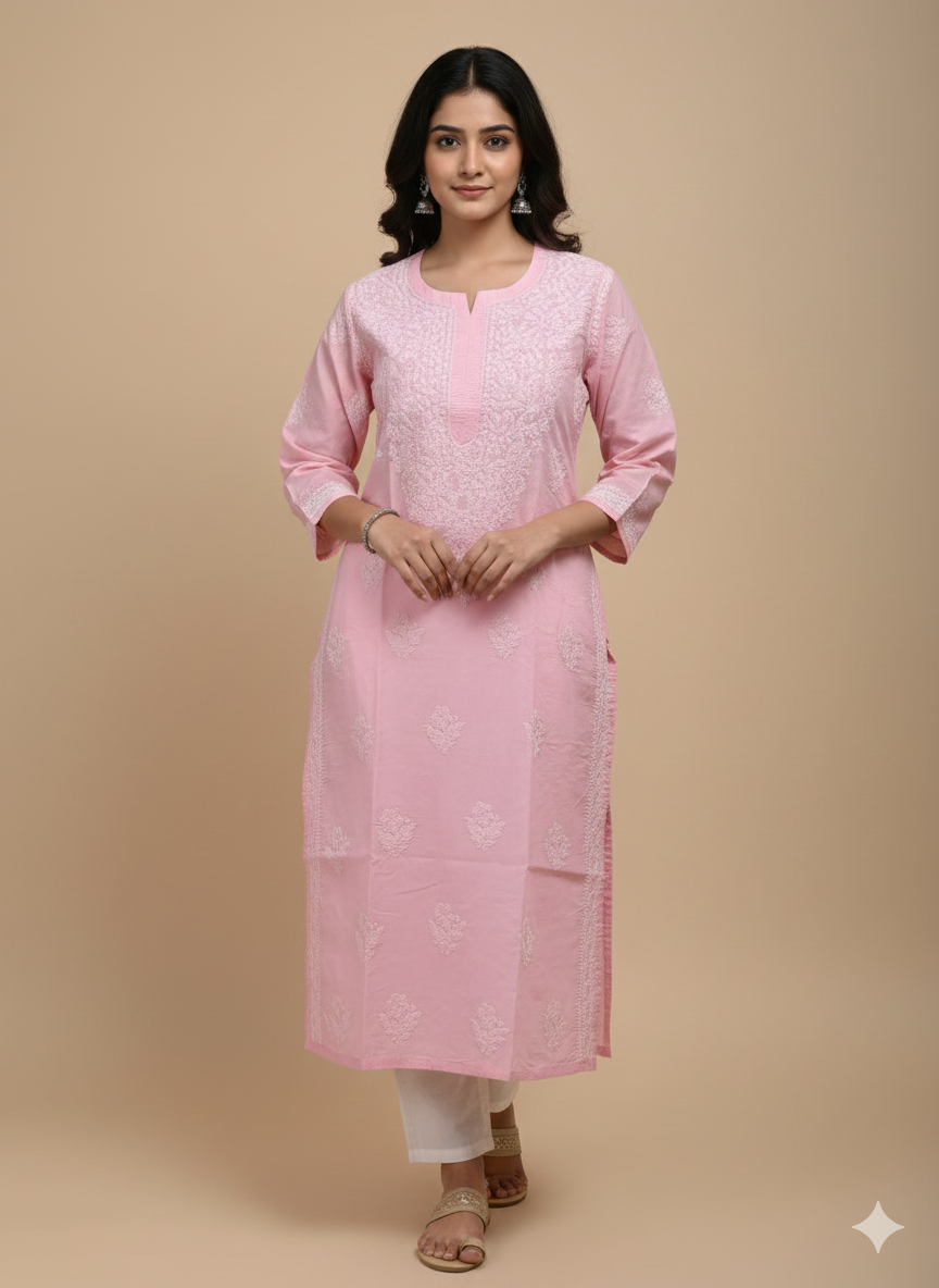 Shama Pure Cotton Baby Pink Long Kurta