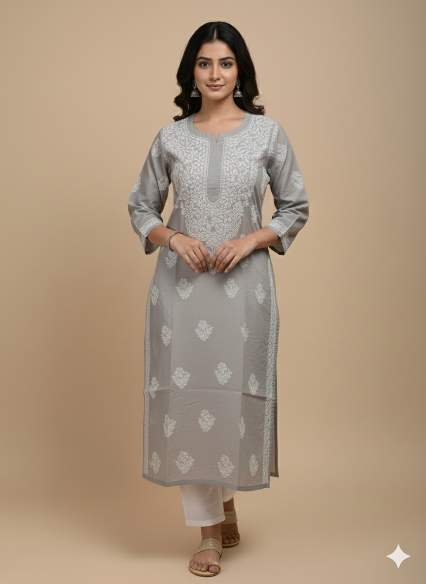 Shama Pure Cotton Grey Long Kurta