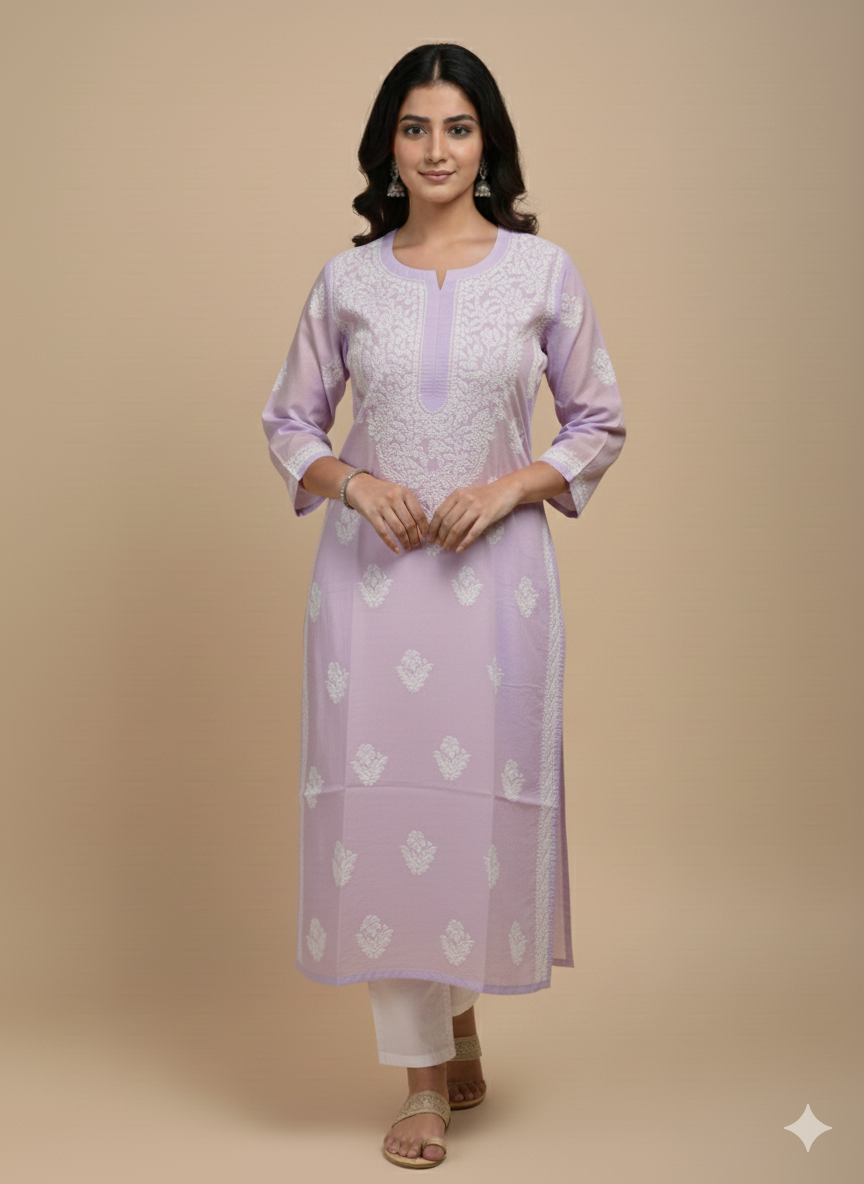 Shama Pure Cotton Lavender Long Kurta