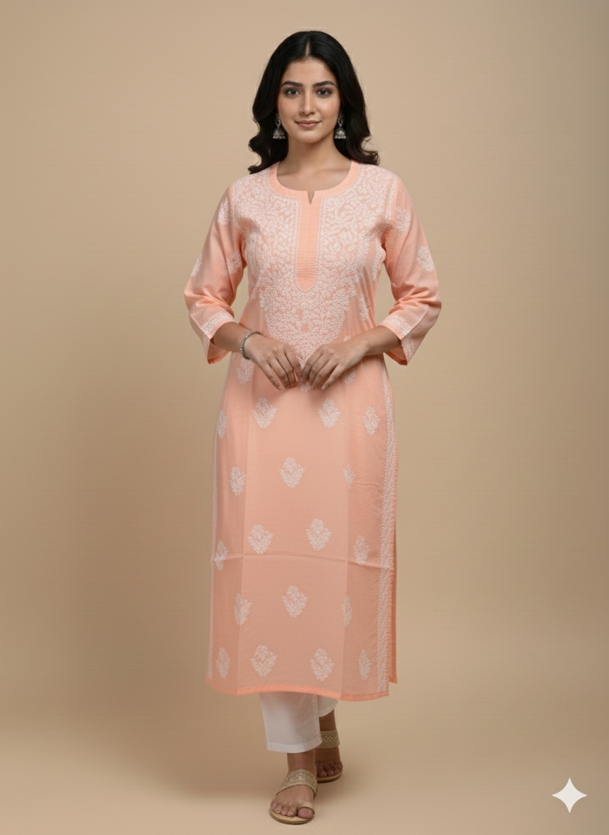 Shama Pure Cotton Peach Long Kurta