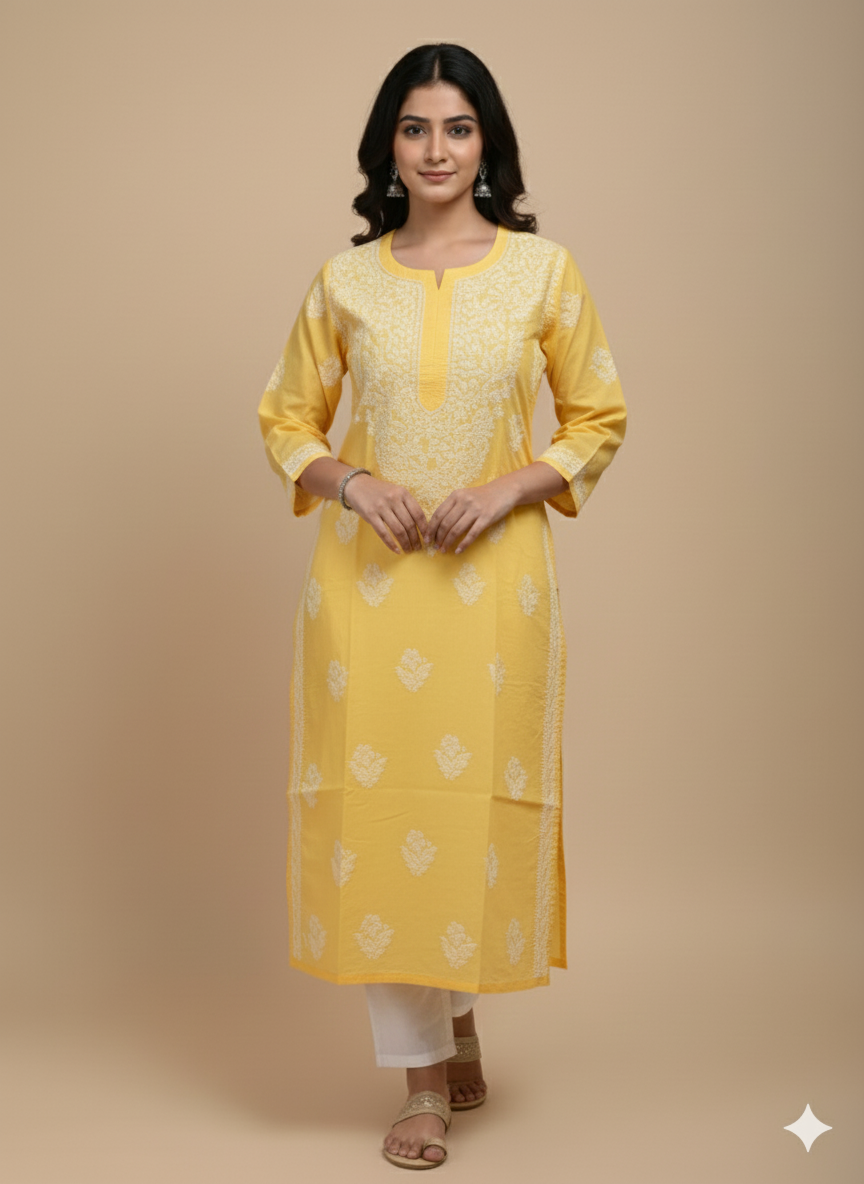 Shama Pure Cotton Yellow Long Kurta
