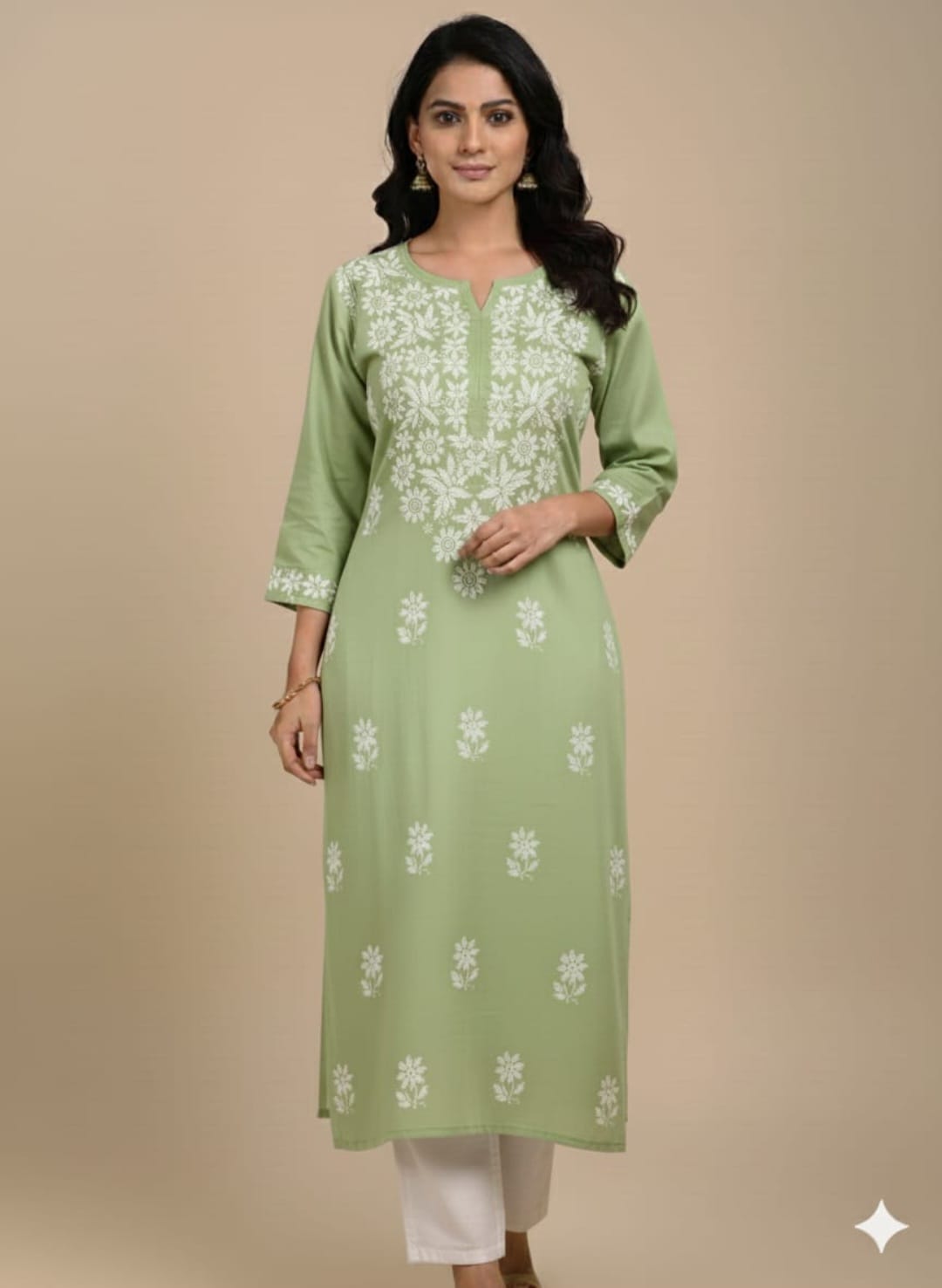 Adaa Green Rayon Long Kurta