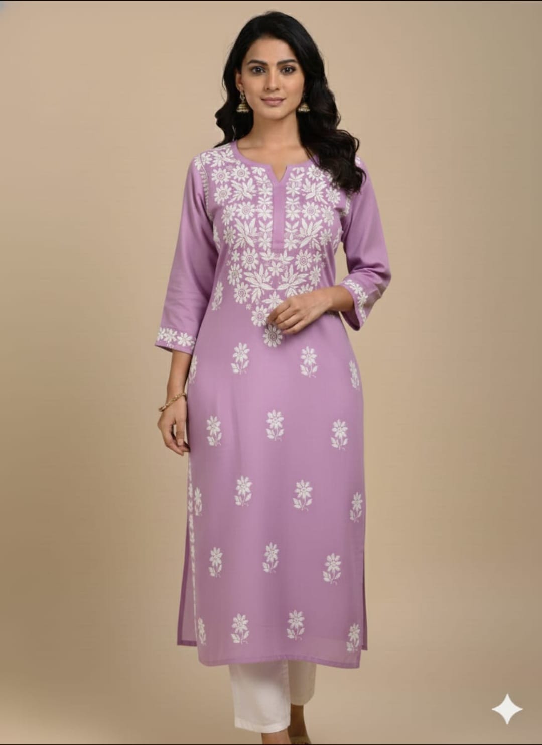 Adaa Lavender Rayon Long Kurta