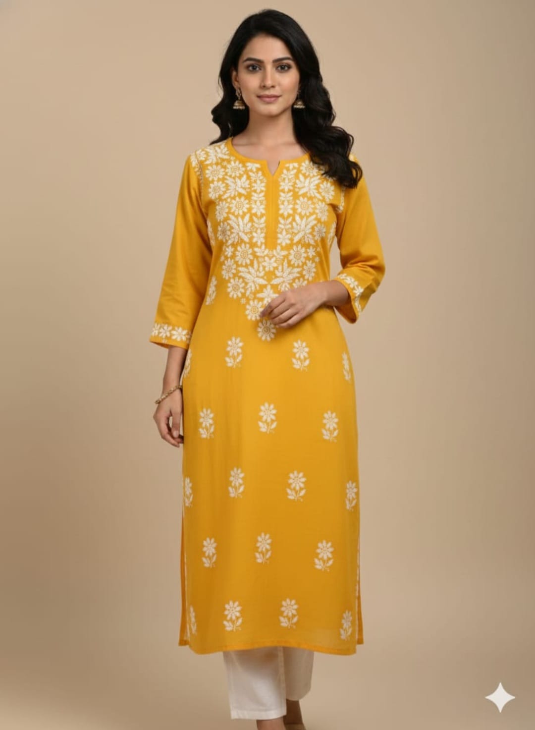 Adaa Mustard Rayon Long Kurta
