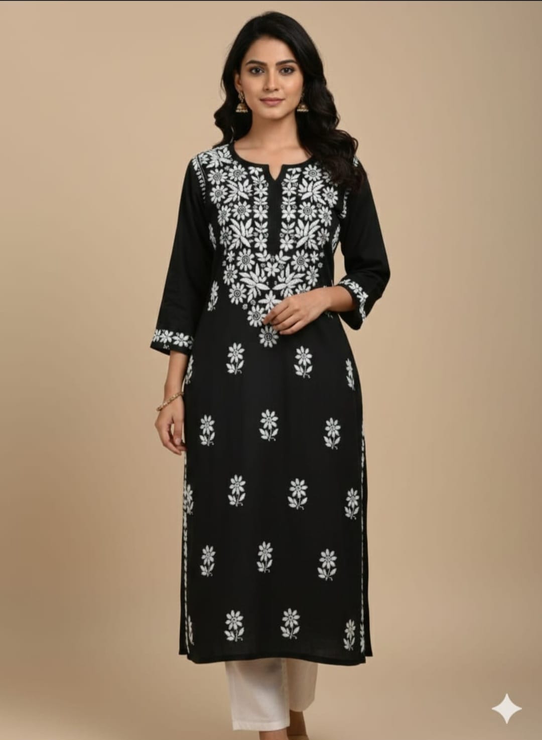 Adaa Black Rayon Long Kurta