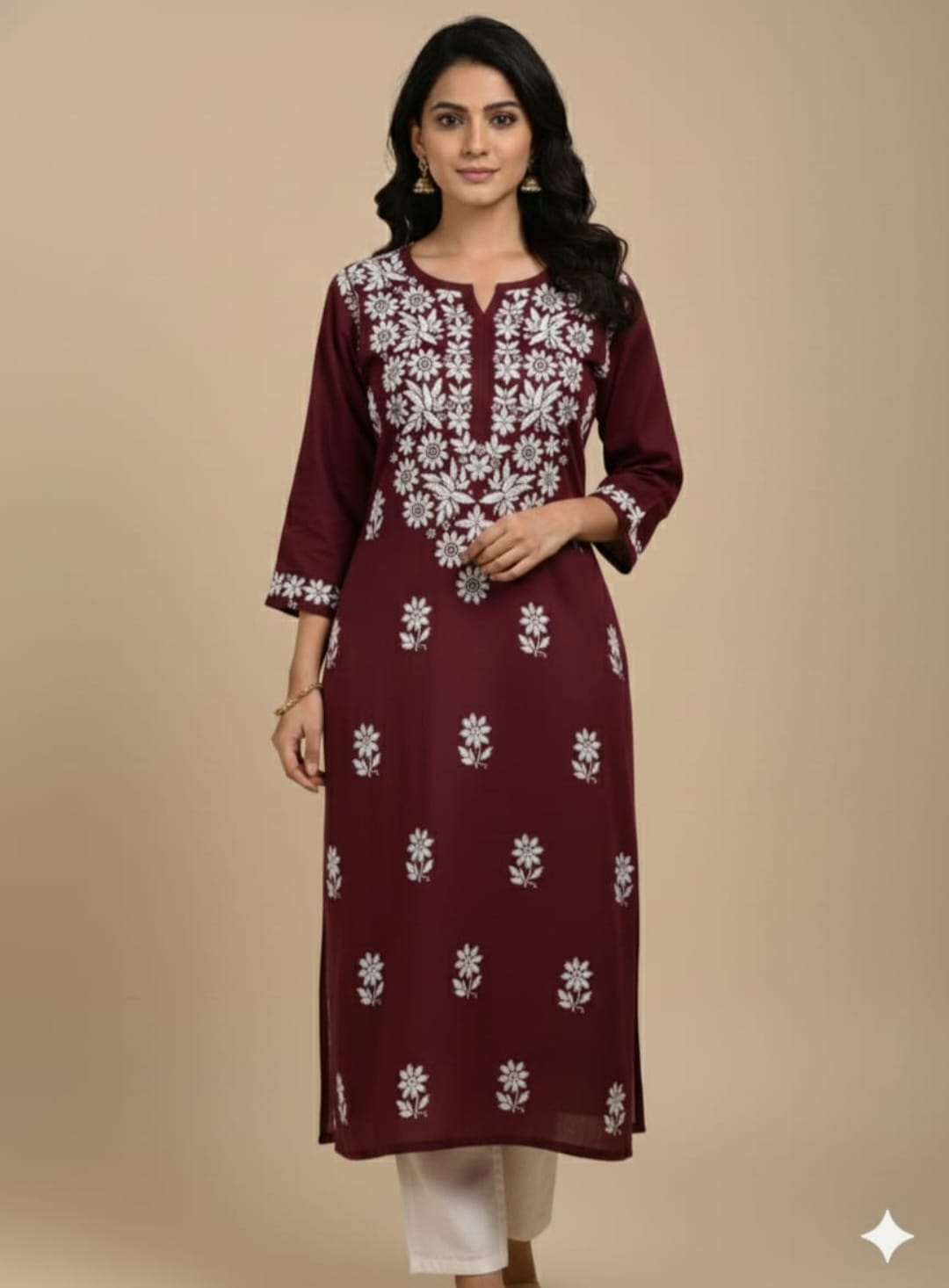 Adaa Maroon Rayon Long Kurta