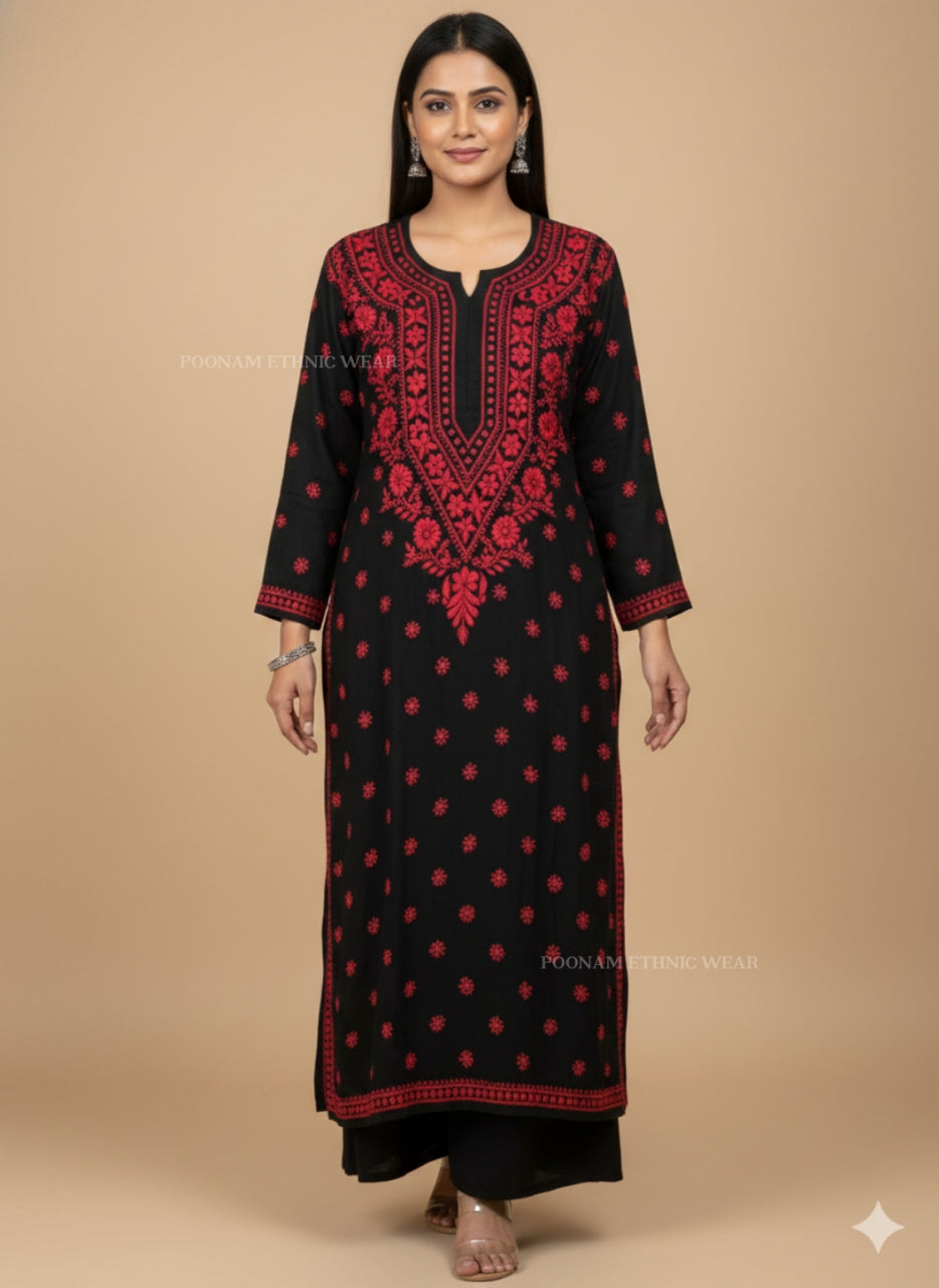 Zeenat Black Red Threadwork Kurta