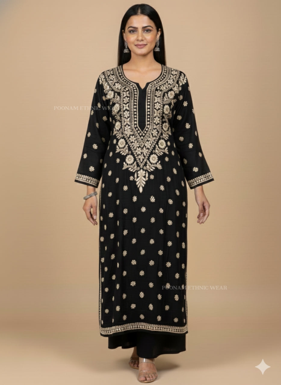 Zeenat Black Golden Threadwork Kurta