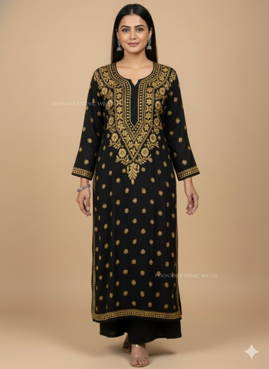 Zeenat Black Beige Threadwork Kurta